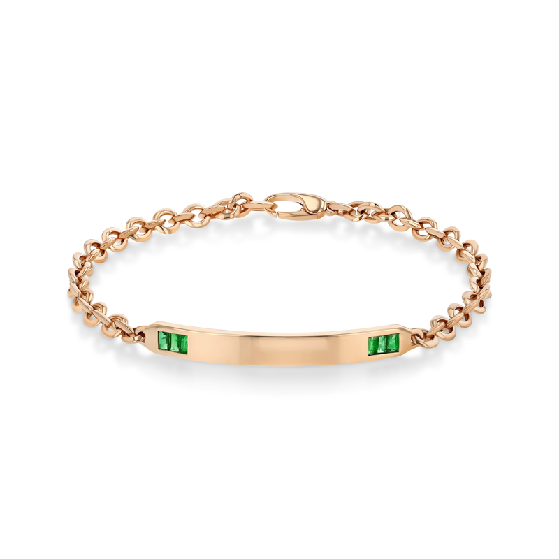 Emerald Baguette Tipped Micro ID Bracelet