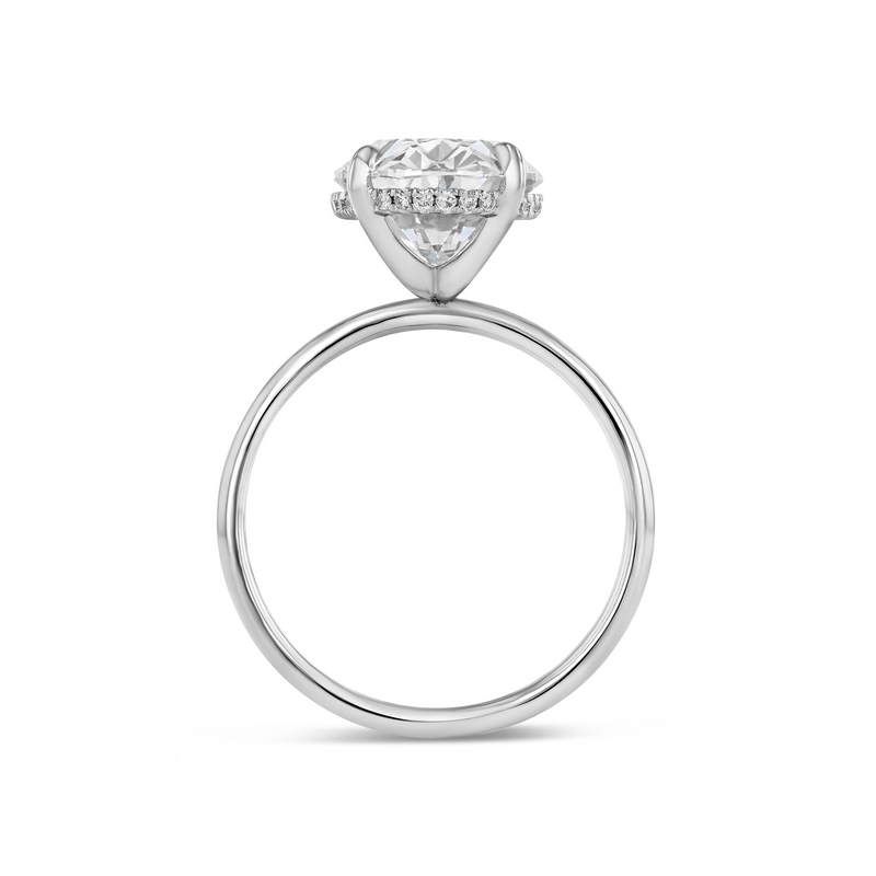 Oval Diamond Solitaire with Rounded Band and Pavé Halo