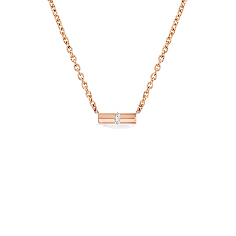 Horizontal Knife Edge Bar Necklace With Baguette