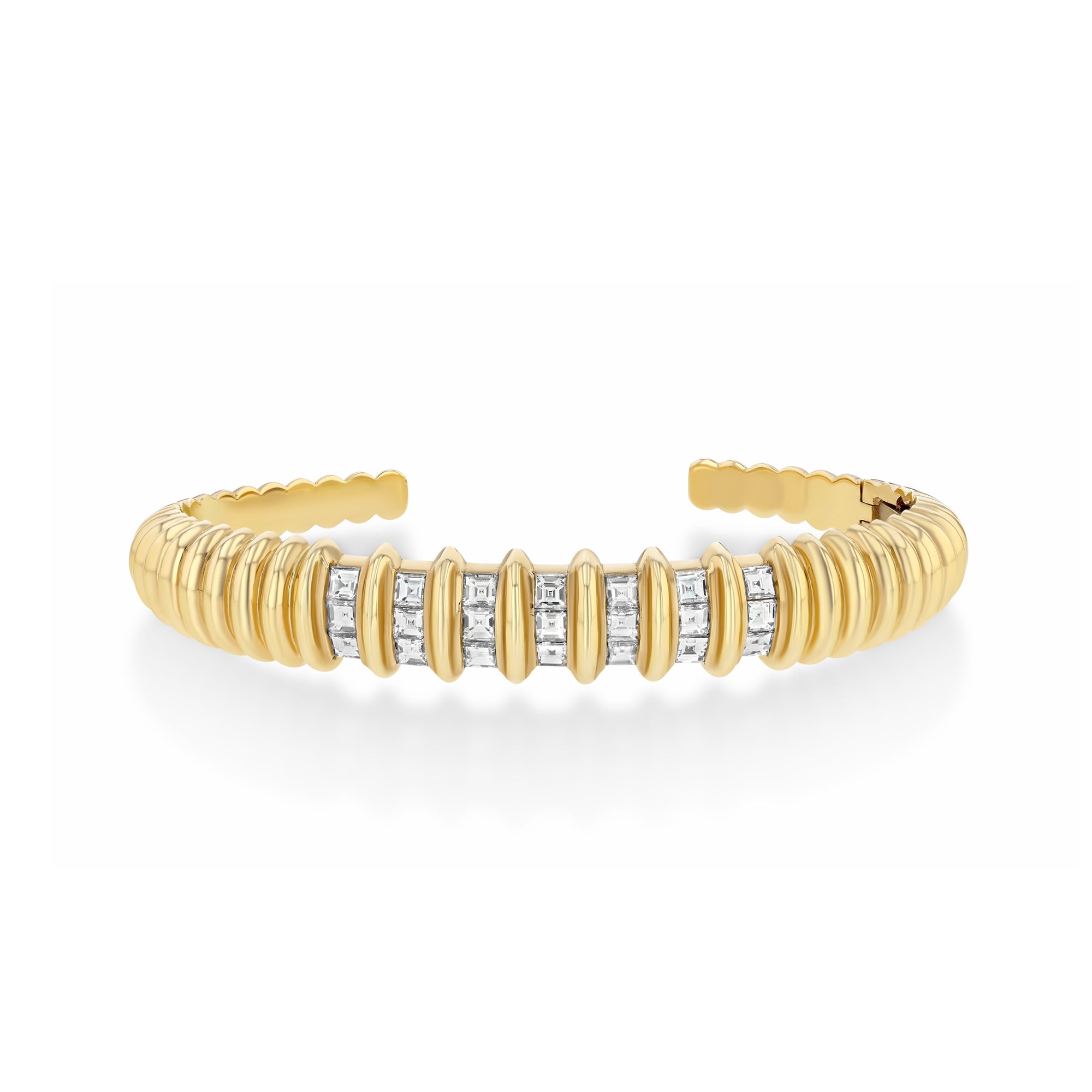 Fluted Bar White Diamond Carre Cuff