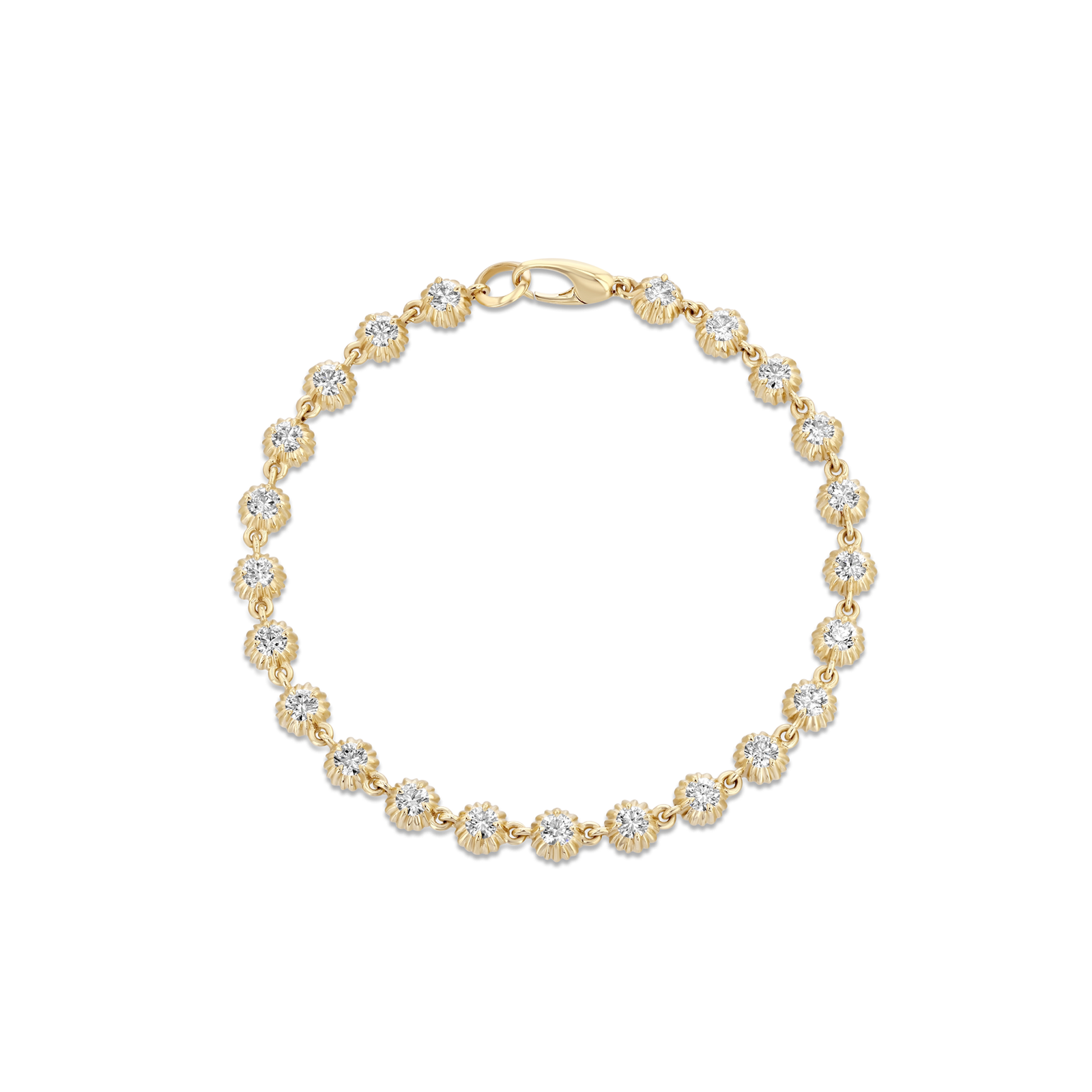 Fluted Round Button Tennis Bracelet With White Diamonds