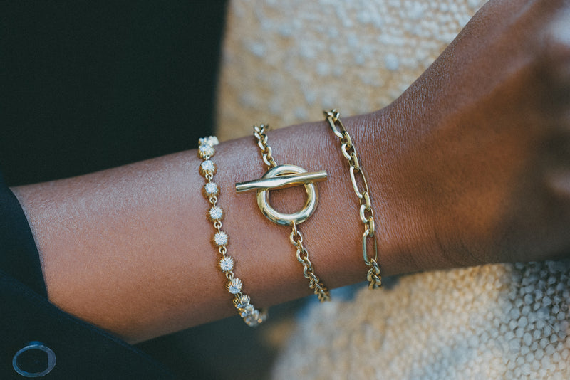 Fluted Round Button Tennis Bracelet With White Diamonds