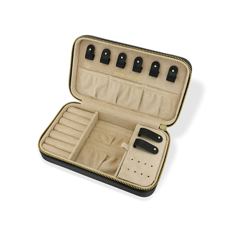 LM Embossed Leather Travel Jewelry Box