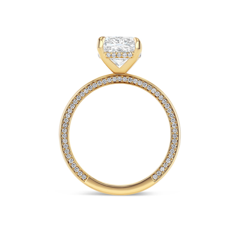 Cushion Cut Diamond Square Band with Pave Sides and Hidden Halo