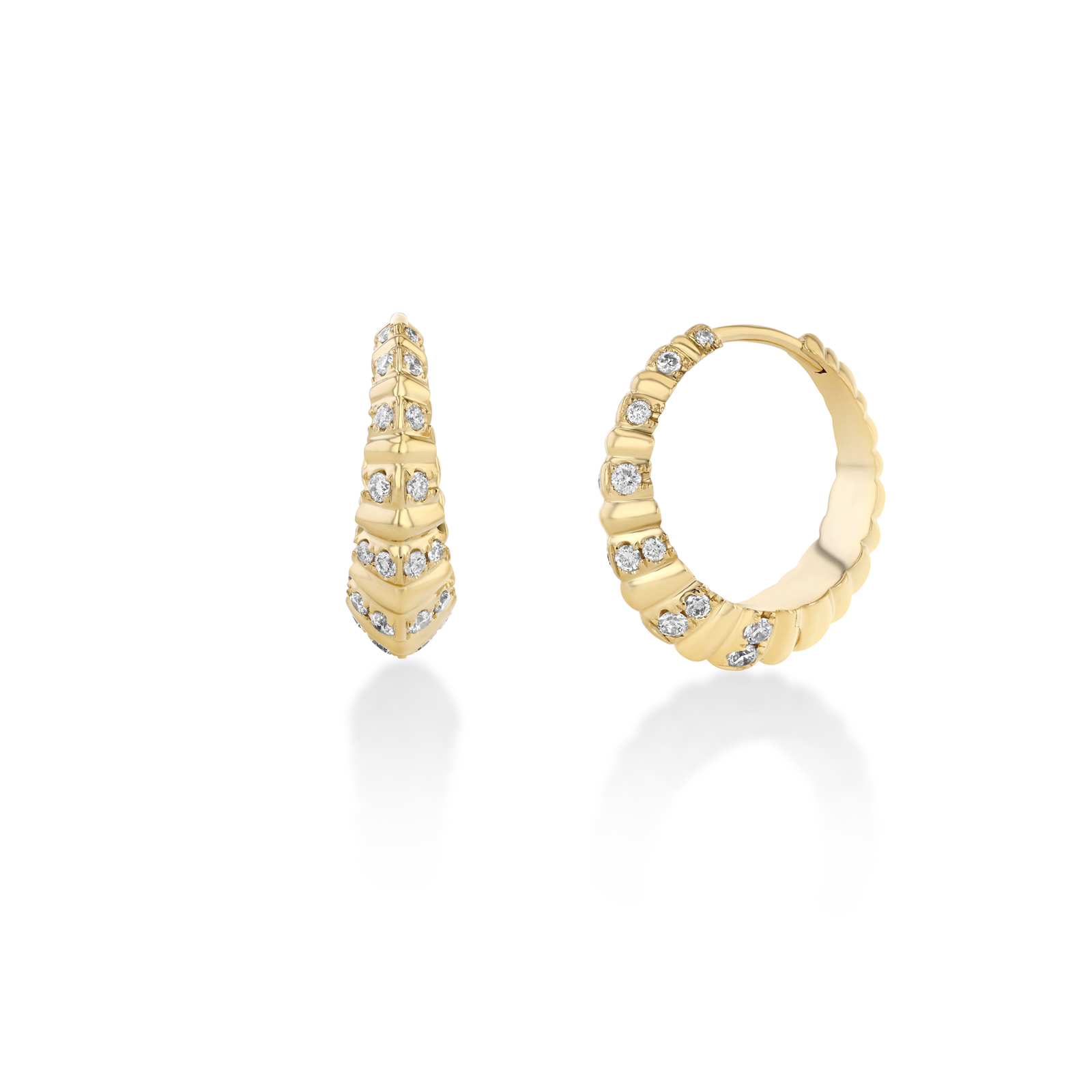 Striped Pavé Large Fluted Crescent Huggies