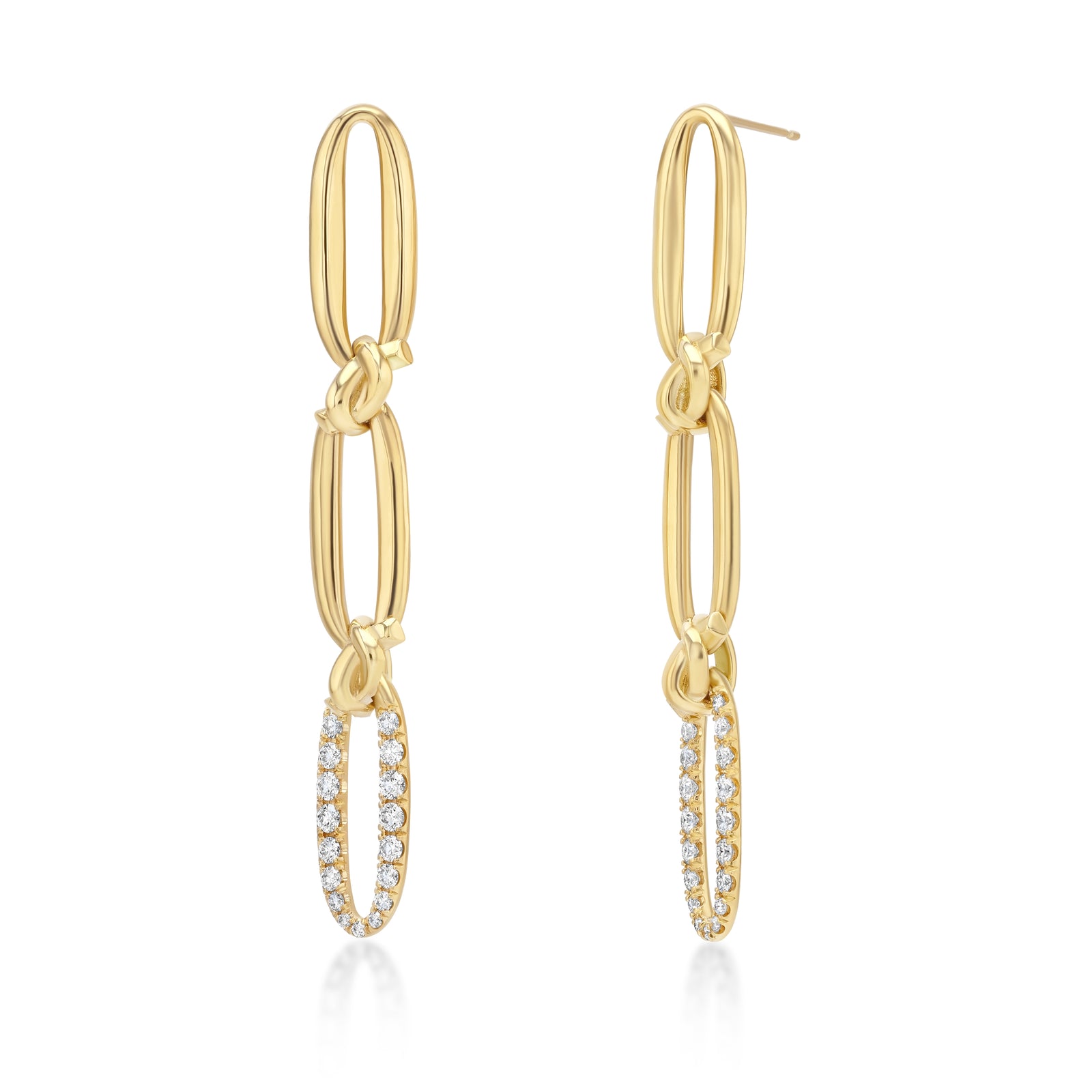 3 Drop Pave Bottom Love Knot Flat Link Earrings