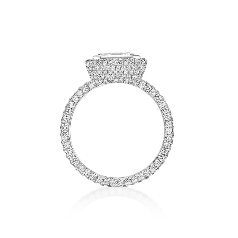 Radiant Cut Diamond 3 Row Pave Band and Cup