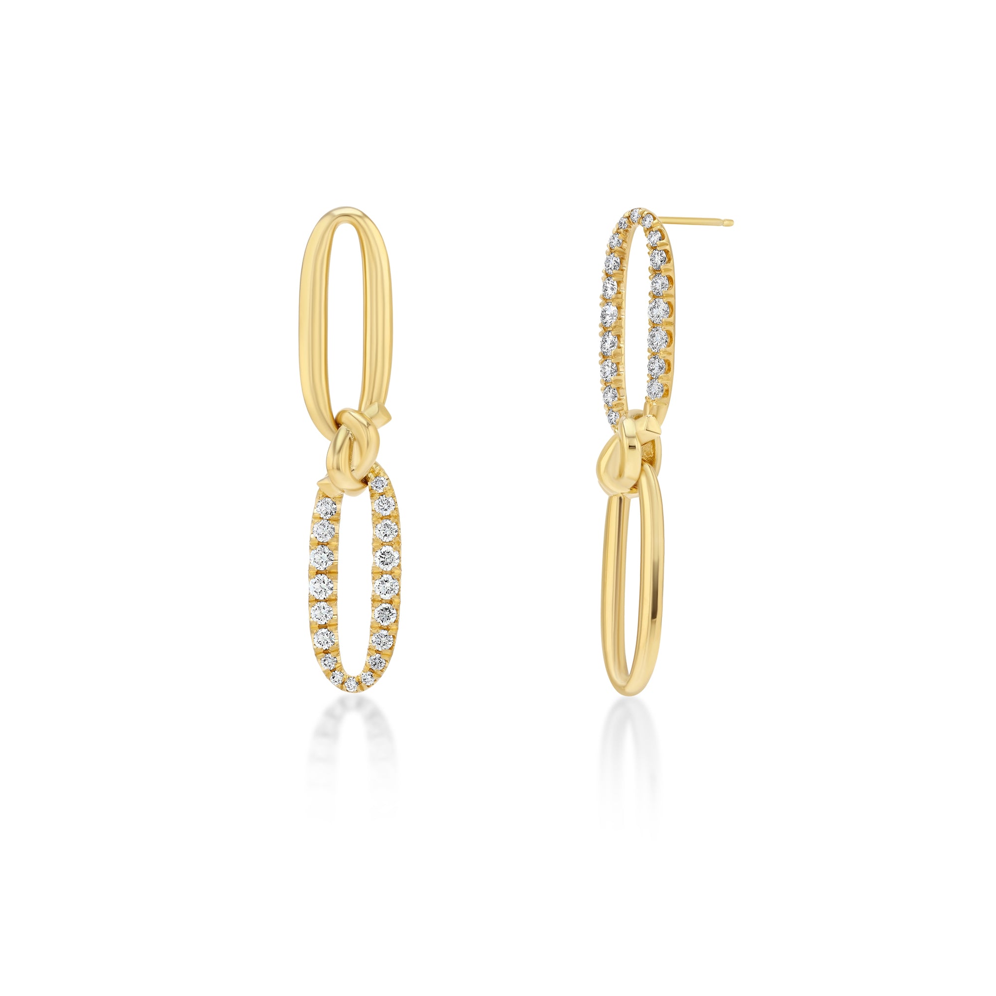 2 drop link earring in yellow gold