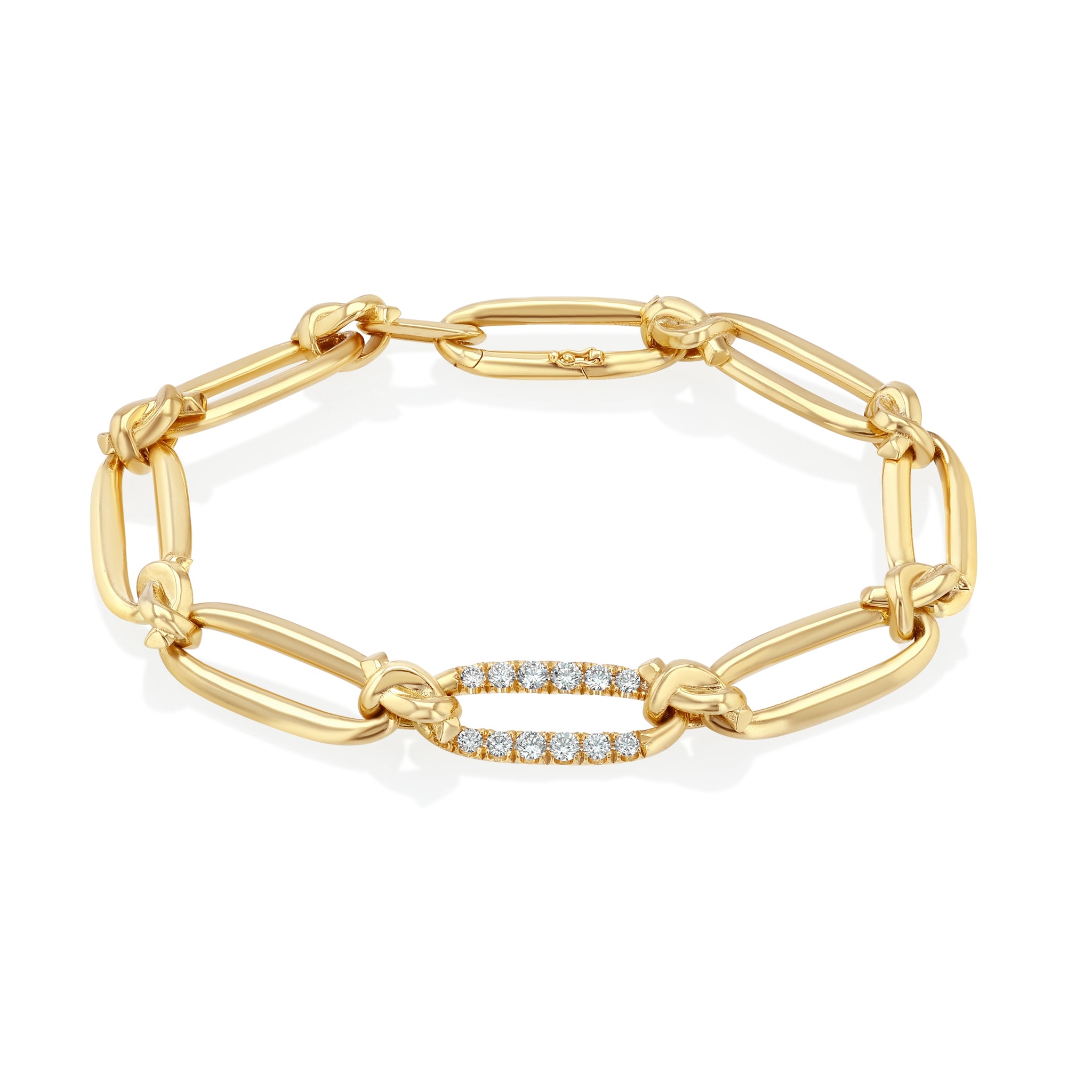 LIZZIE MANDLER ブレスレット シルバー&ゴールド Love Knot Flat Link Bracelet with Center Pave - Lizzie Mandler