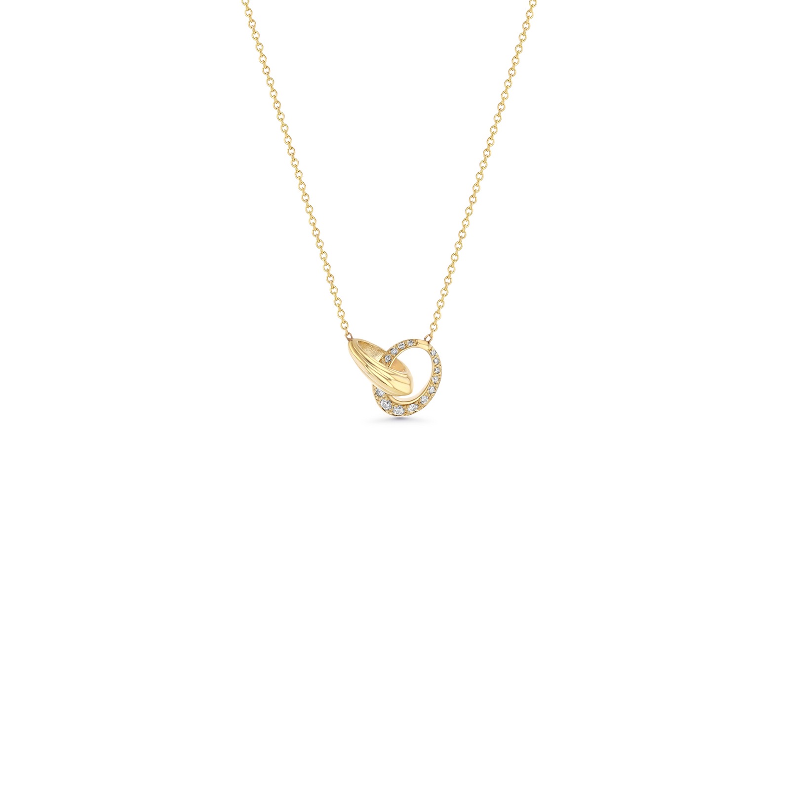 Micro Crescent Linked Necklace with One Sided Pavé Link