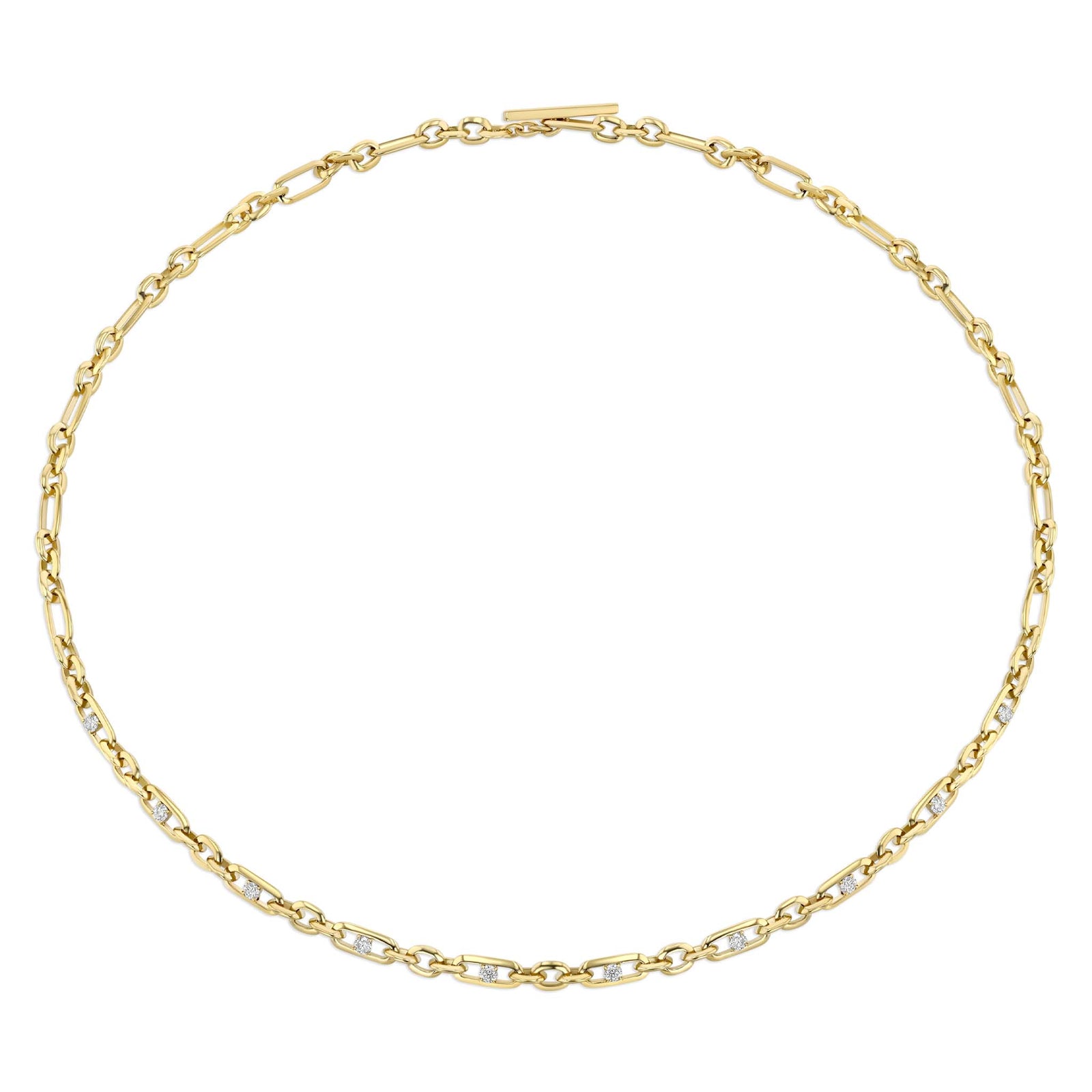 Figaro Chain Necklace With Two-Sided Diamonds