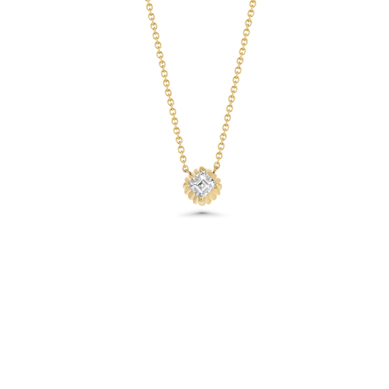Fluted Button Necklace With Carre Cut Diamond