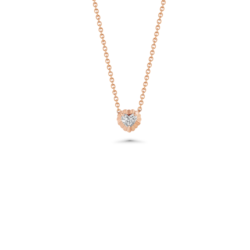 Fluted Button Necklace With Heart Cut Diamond