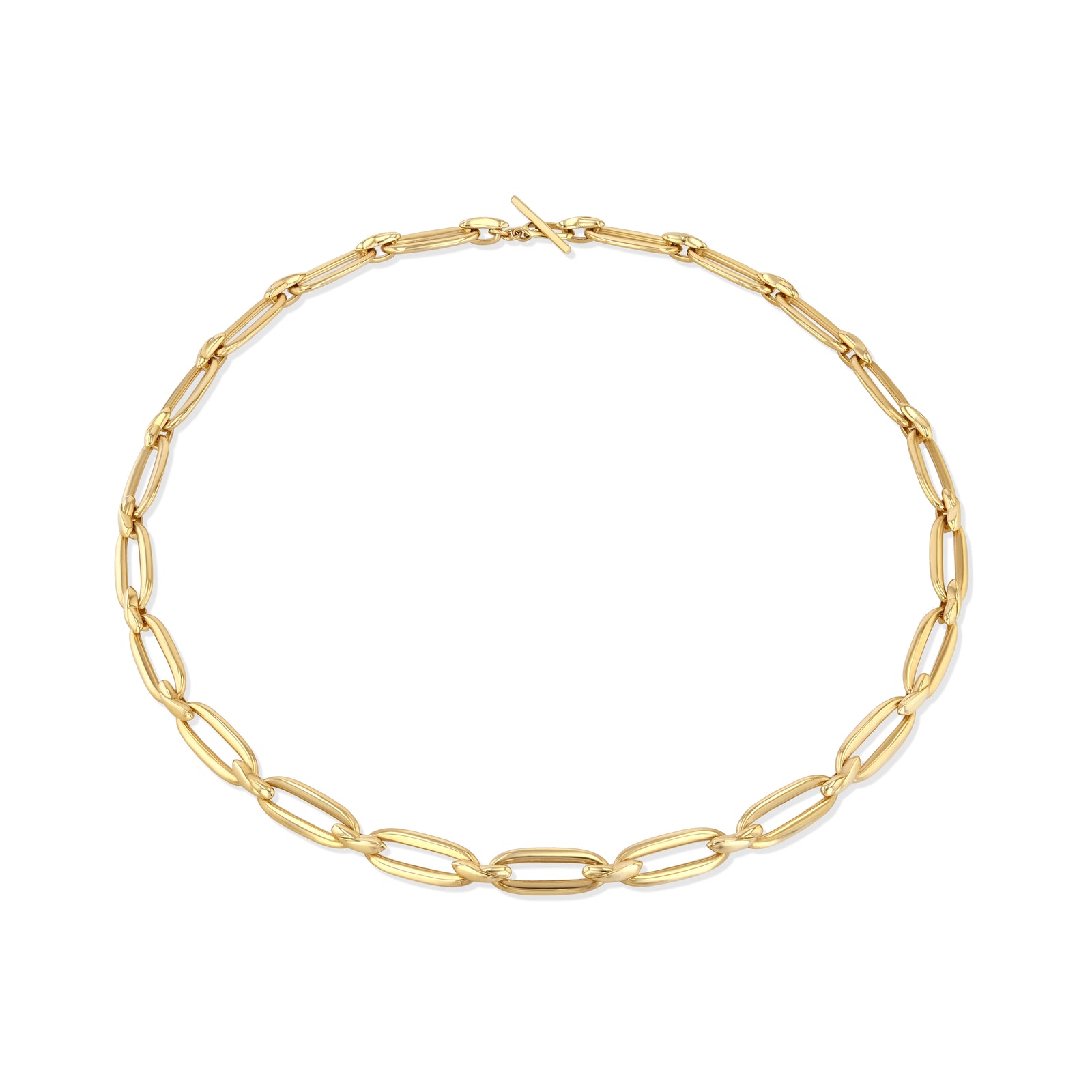 Gold chain necklace on a white background