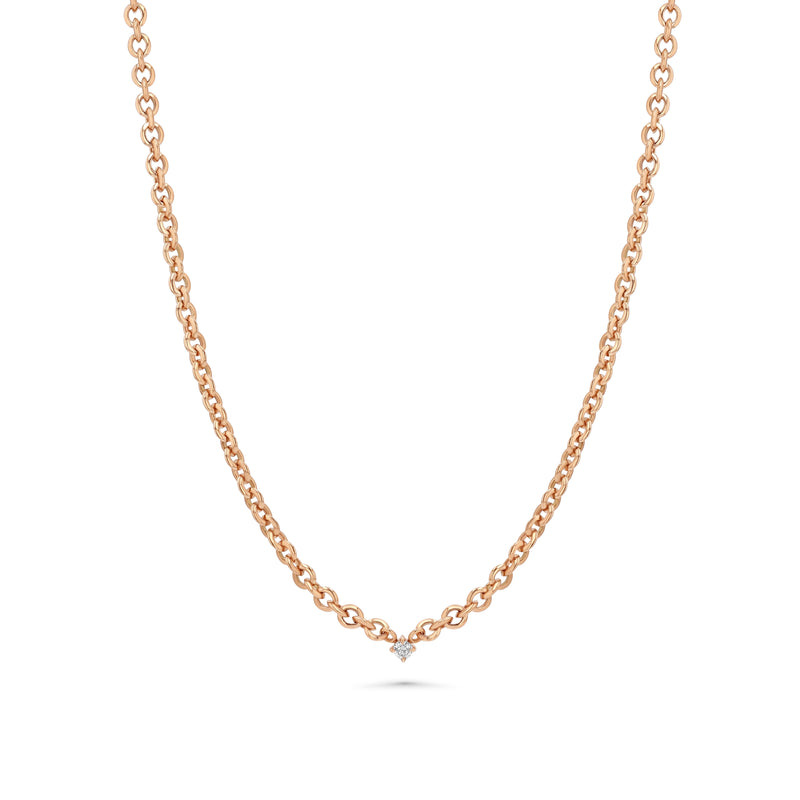 Micro Chain Necklace With Mini Diamond Center