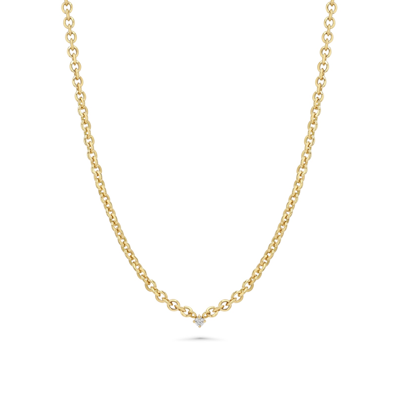 Micro Chain Necklace With Mini Diamond Center