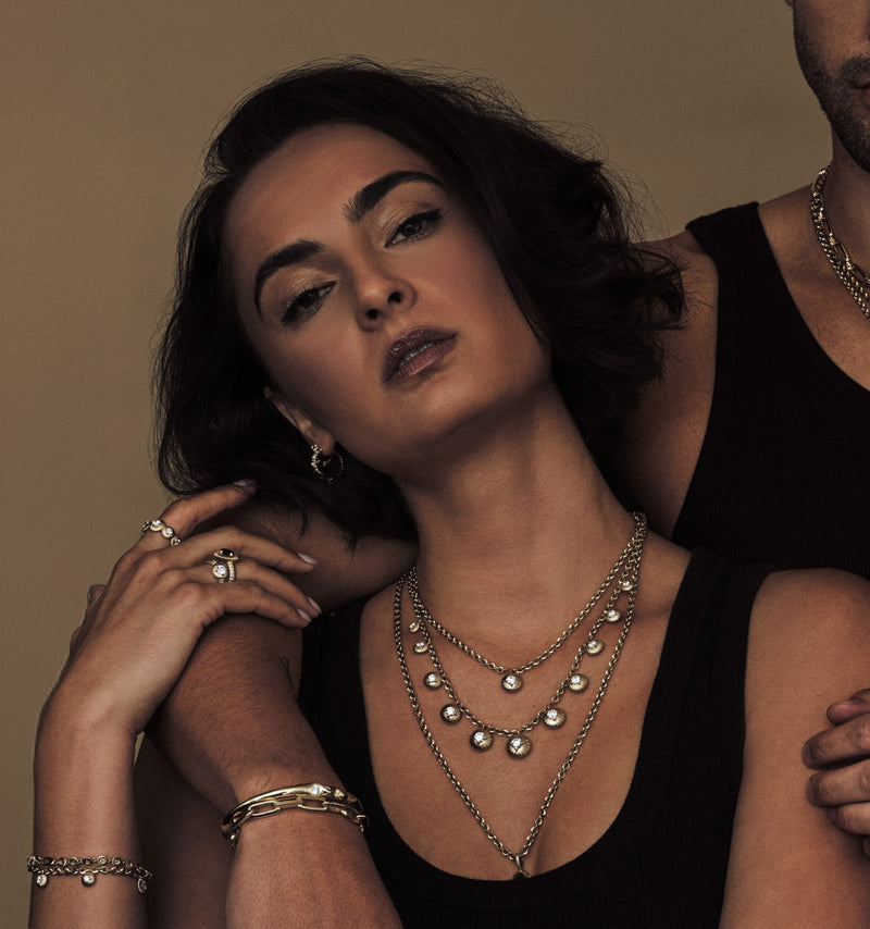 Micro Chain Bracelet with Fluted Button Fringe