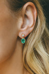 One of a Kind Oval Emerald and Round White Diamond Drop Earrings