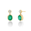 One of a Kind Oval Emerald and Round White Diamond Drop Earrings