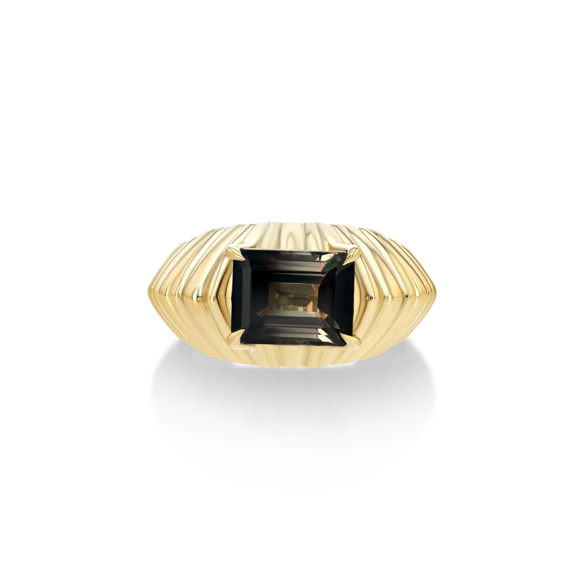 One Of A Kind XL Fluted Crescent Ring with Bi-Color Tourmaline