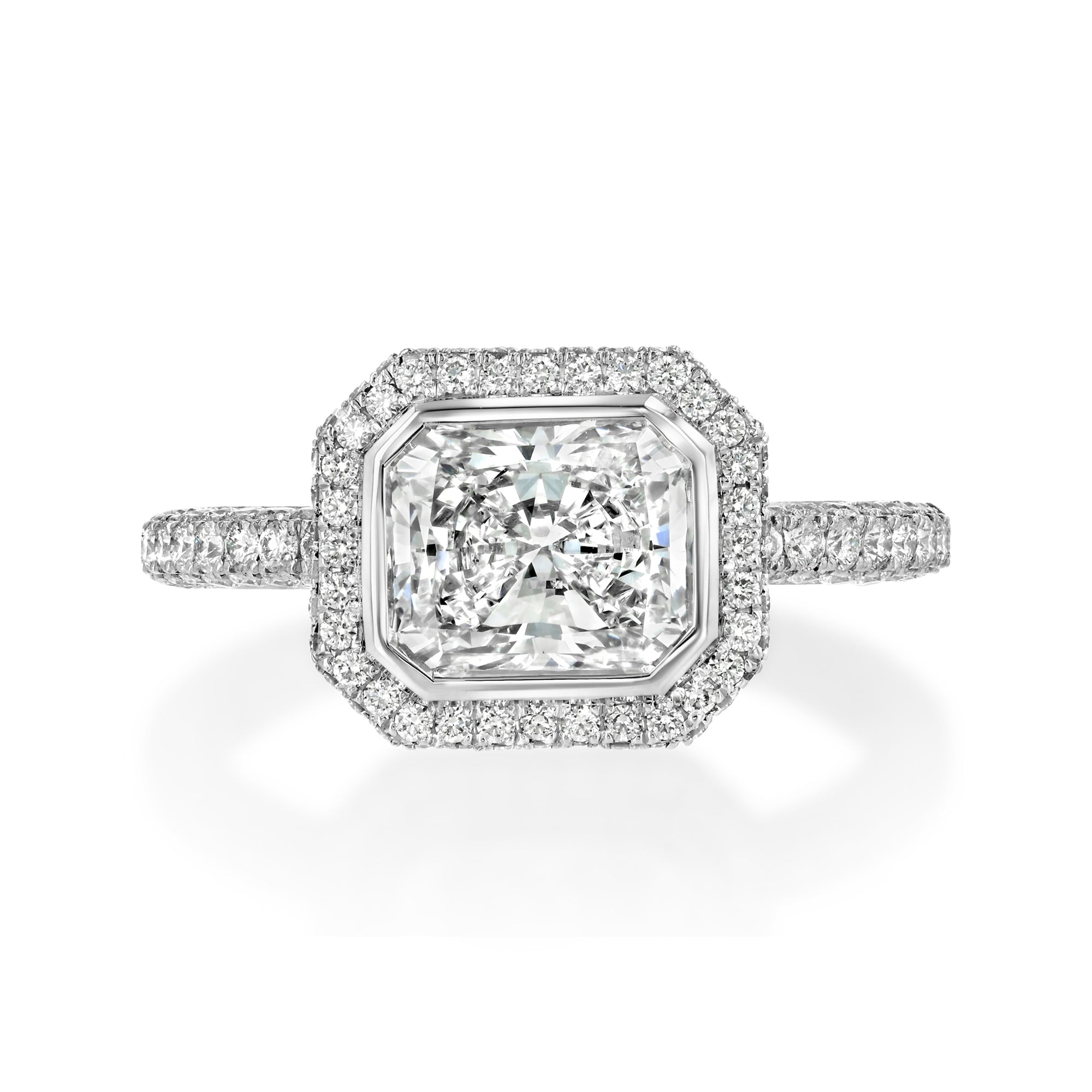 Radiant Cut Diamond 3 Row Pave Band and Cup