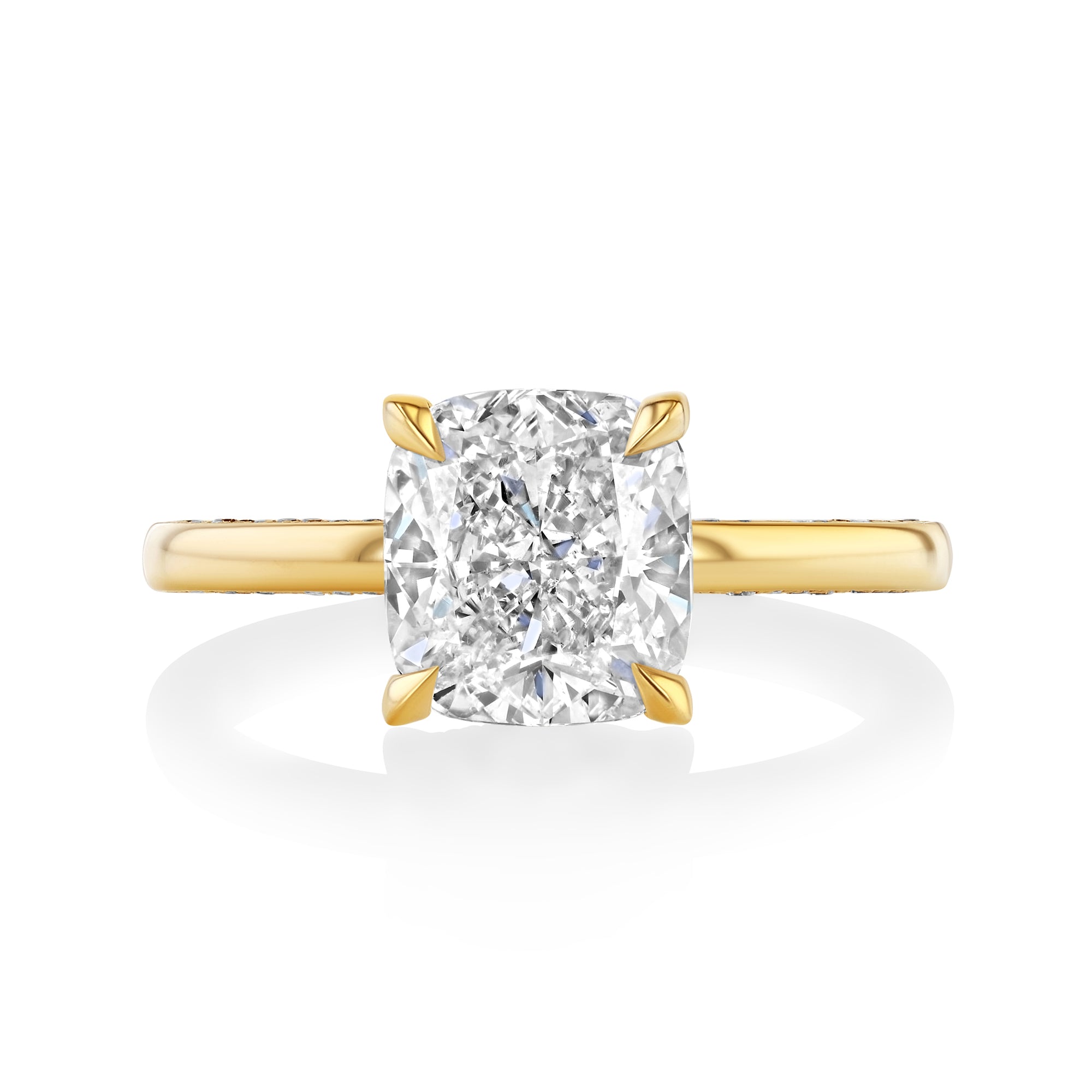 Cushion Cut Diamond Square Band with Pave Sides and Hidden Halo