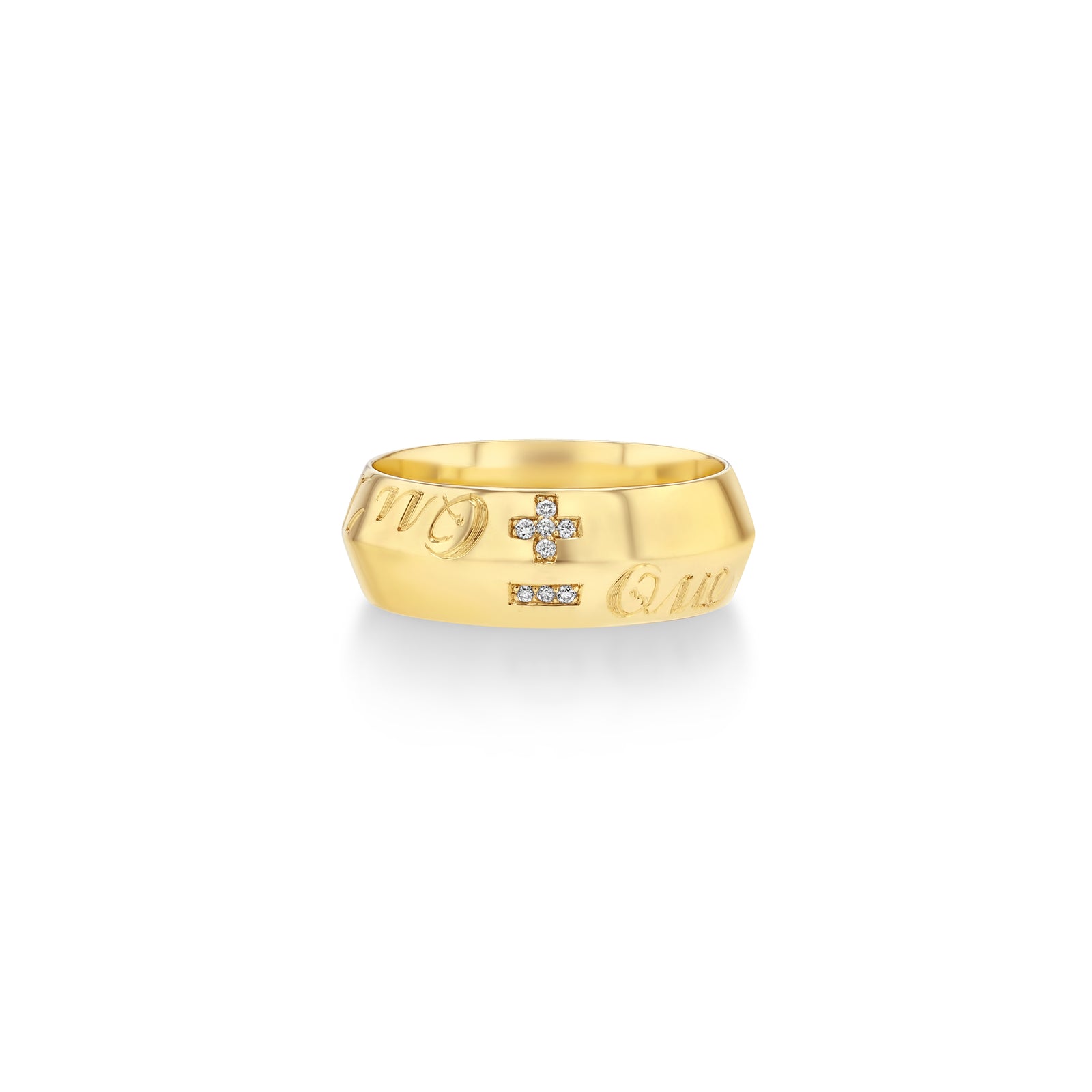Gold ring with engraved text Plus qu’hier, moins que demain
