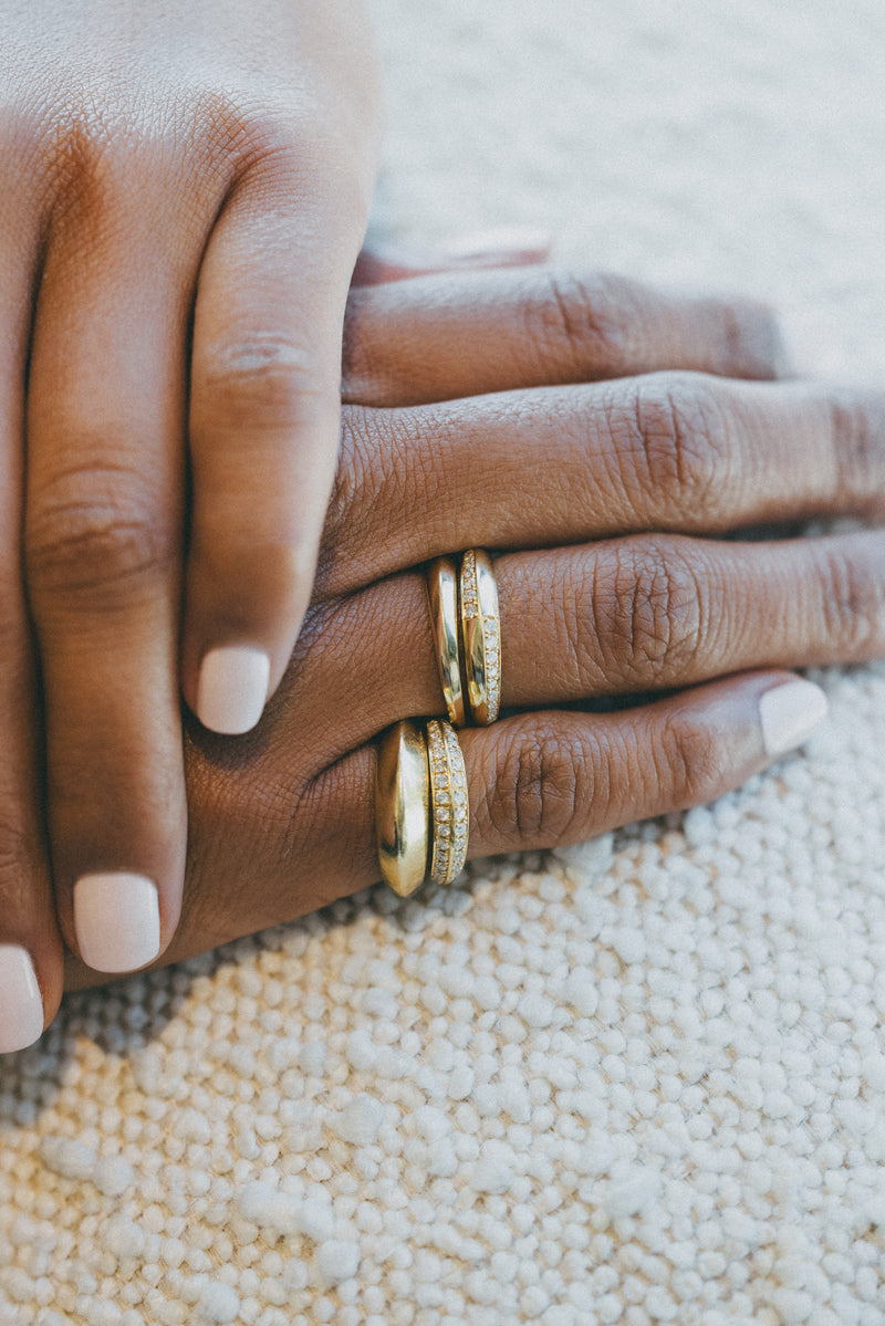 Petite Crescent Ring With Double Sided Pavé
