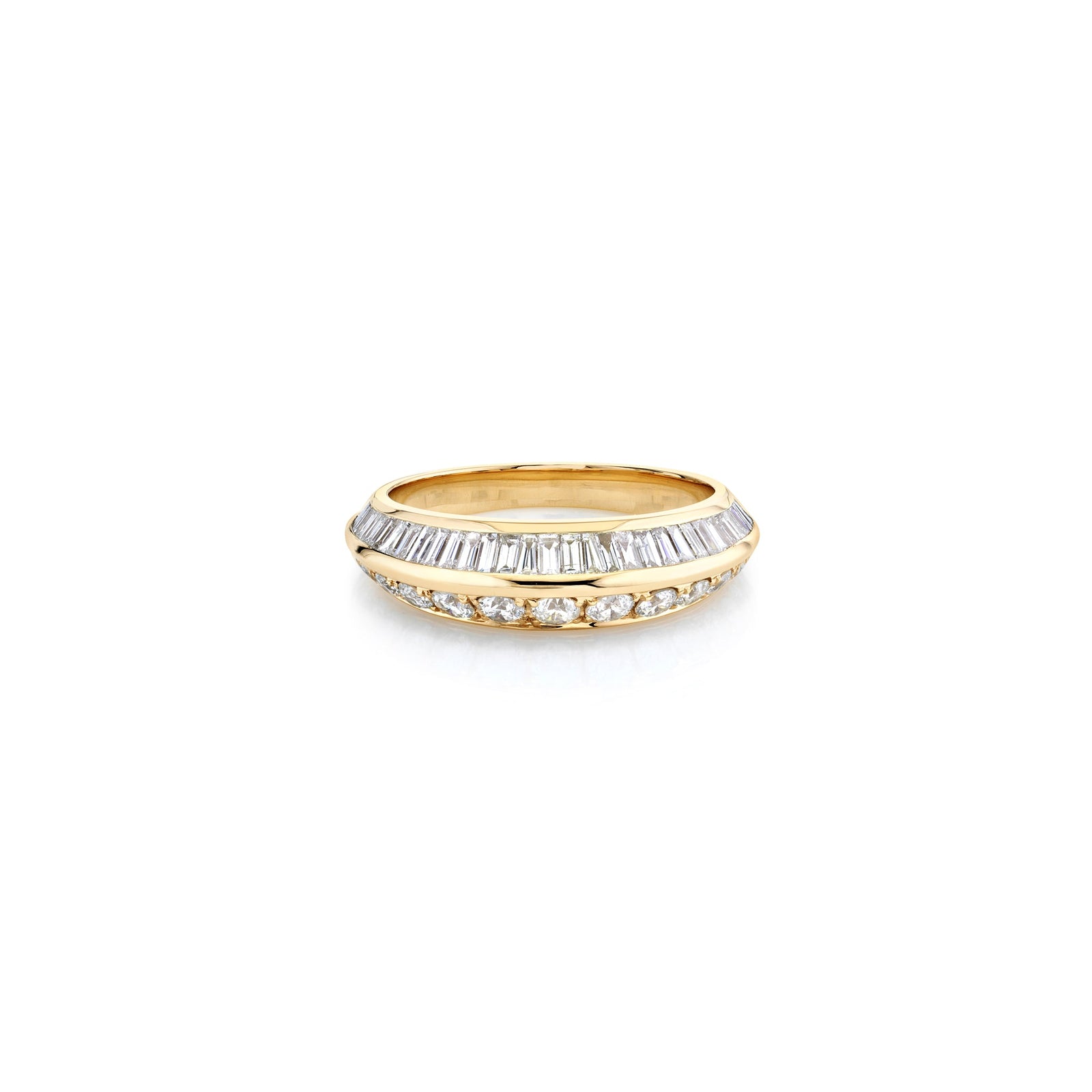 Pave and Tapered Baguette Crescent Ring