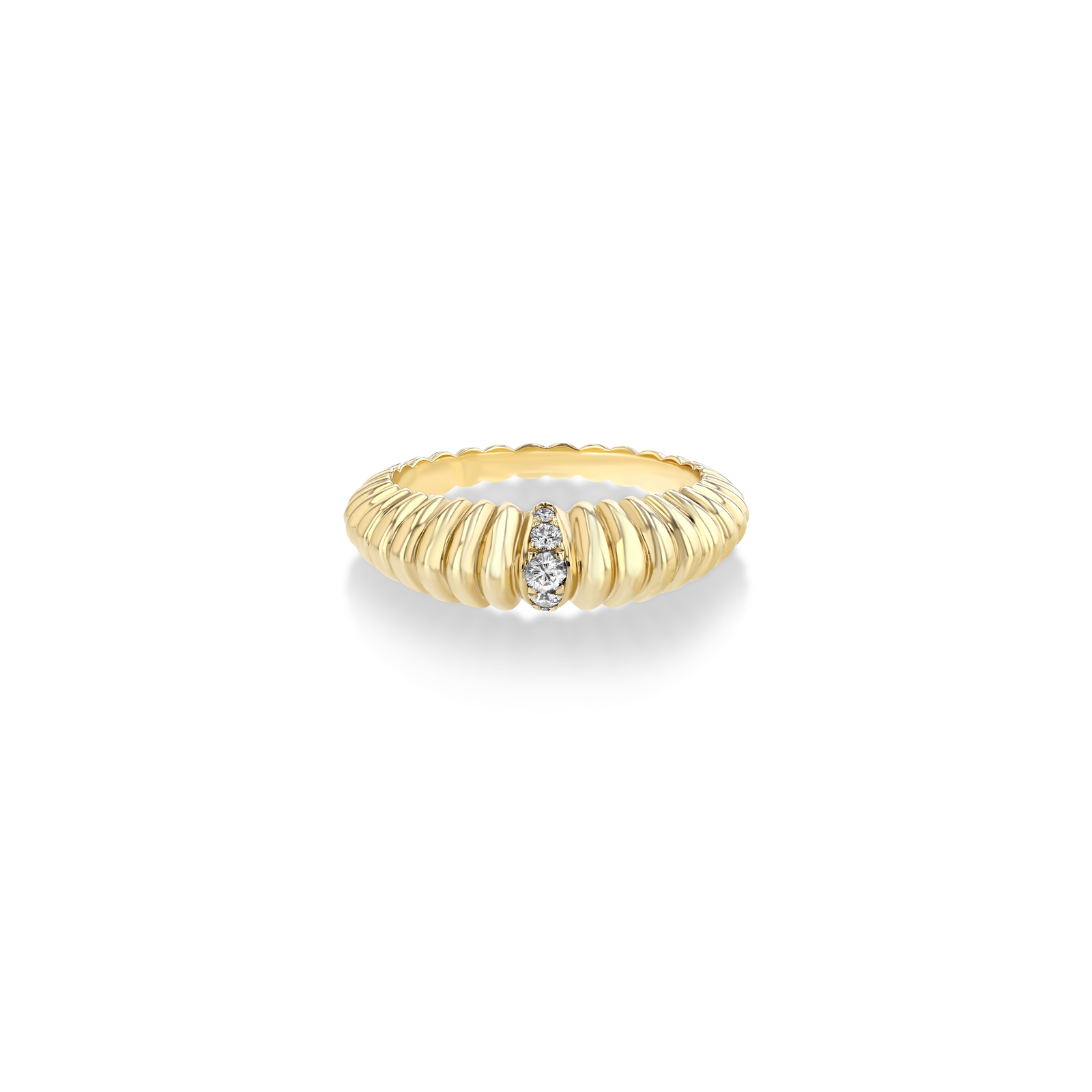 Fluted Crescent Ring with Single Pavé Stripe