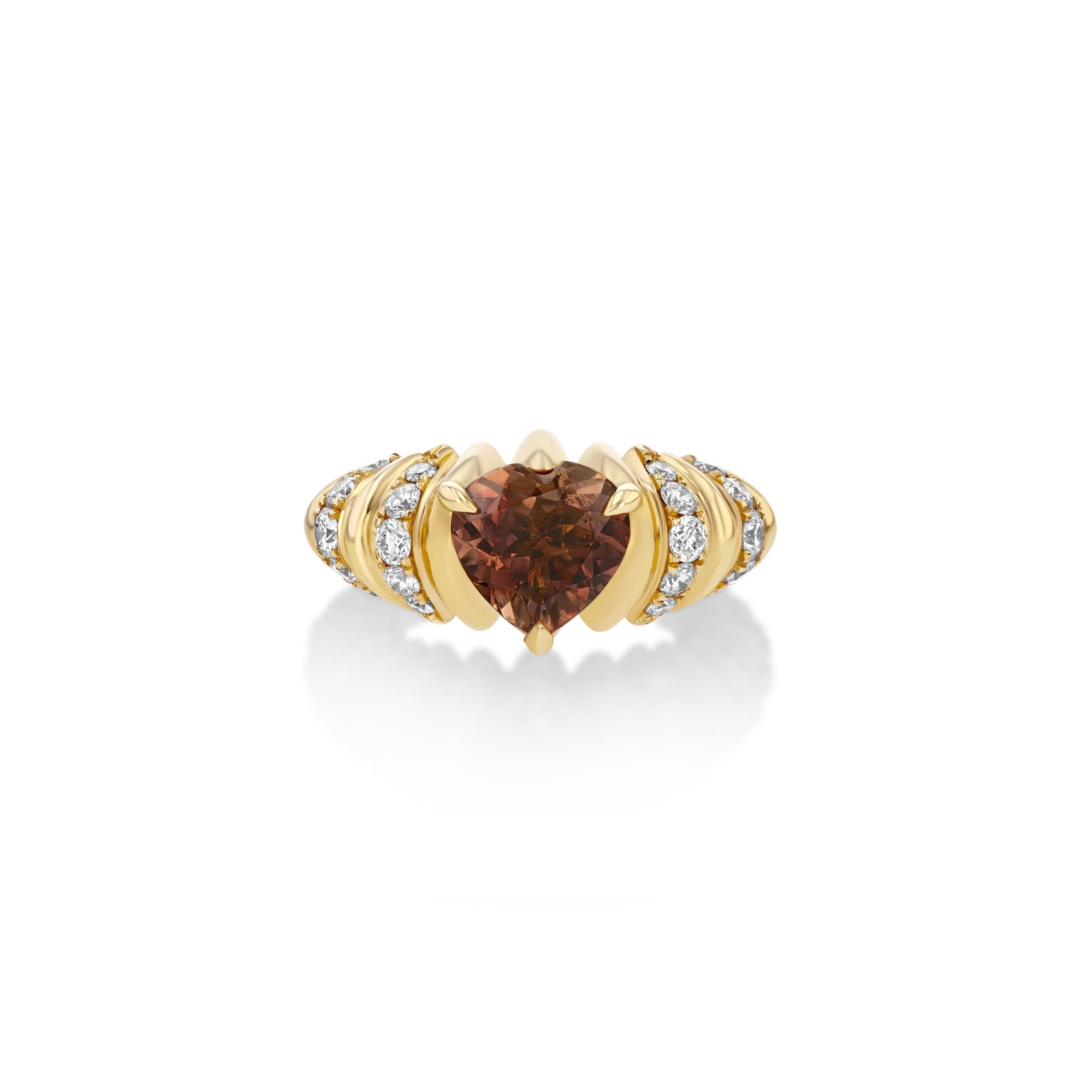 Pave Fluted Band with Orange Heart Tourmaline