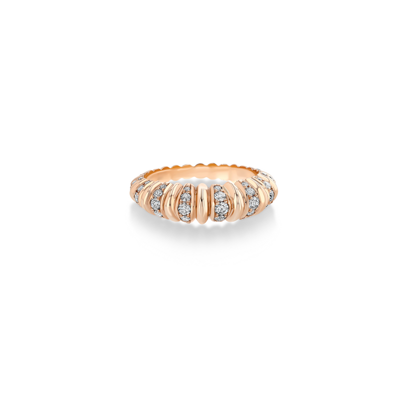 Fluted Crescent Ring with Pavé Stripes
