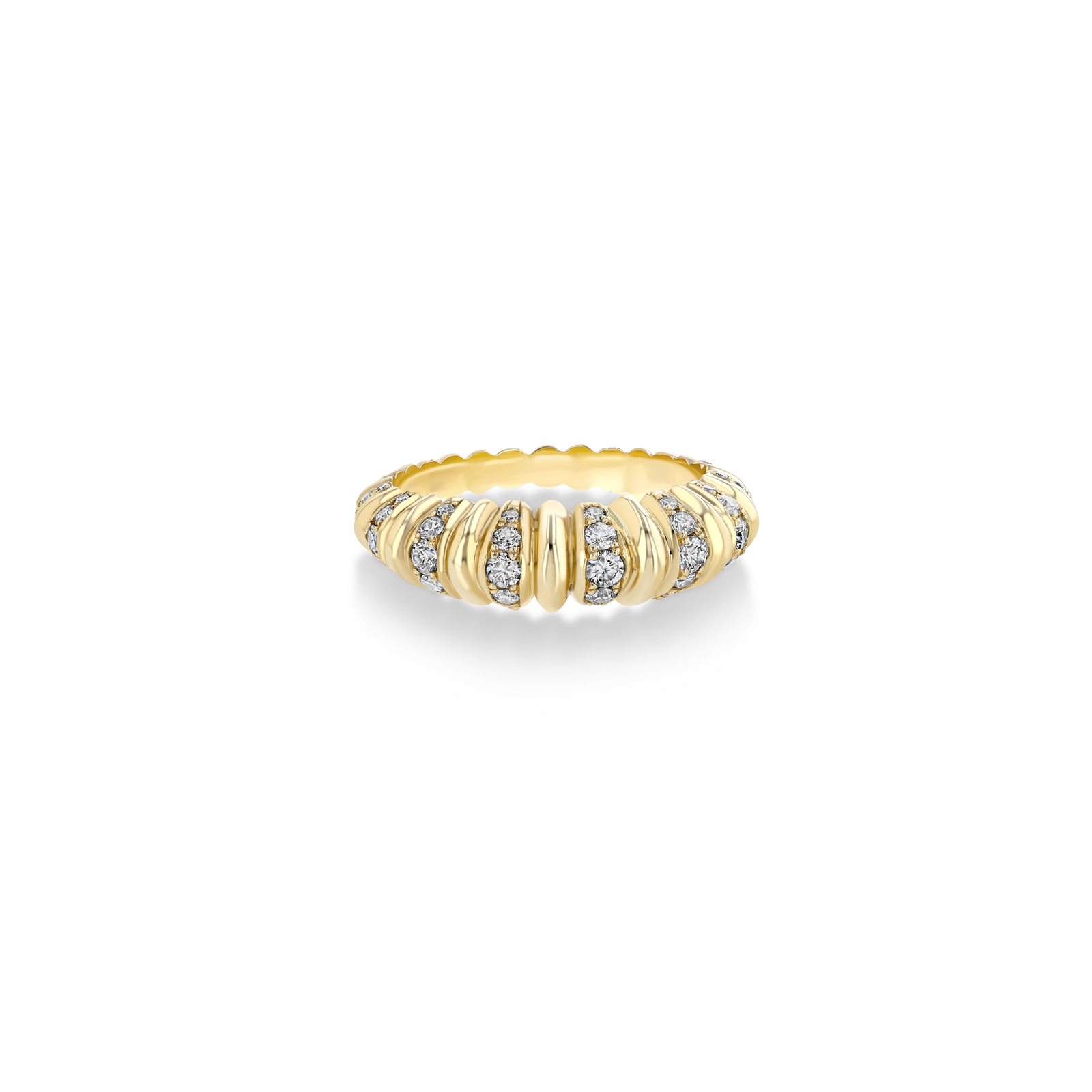 Fluted Crescent Ring with Pavé Stripes