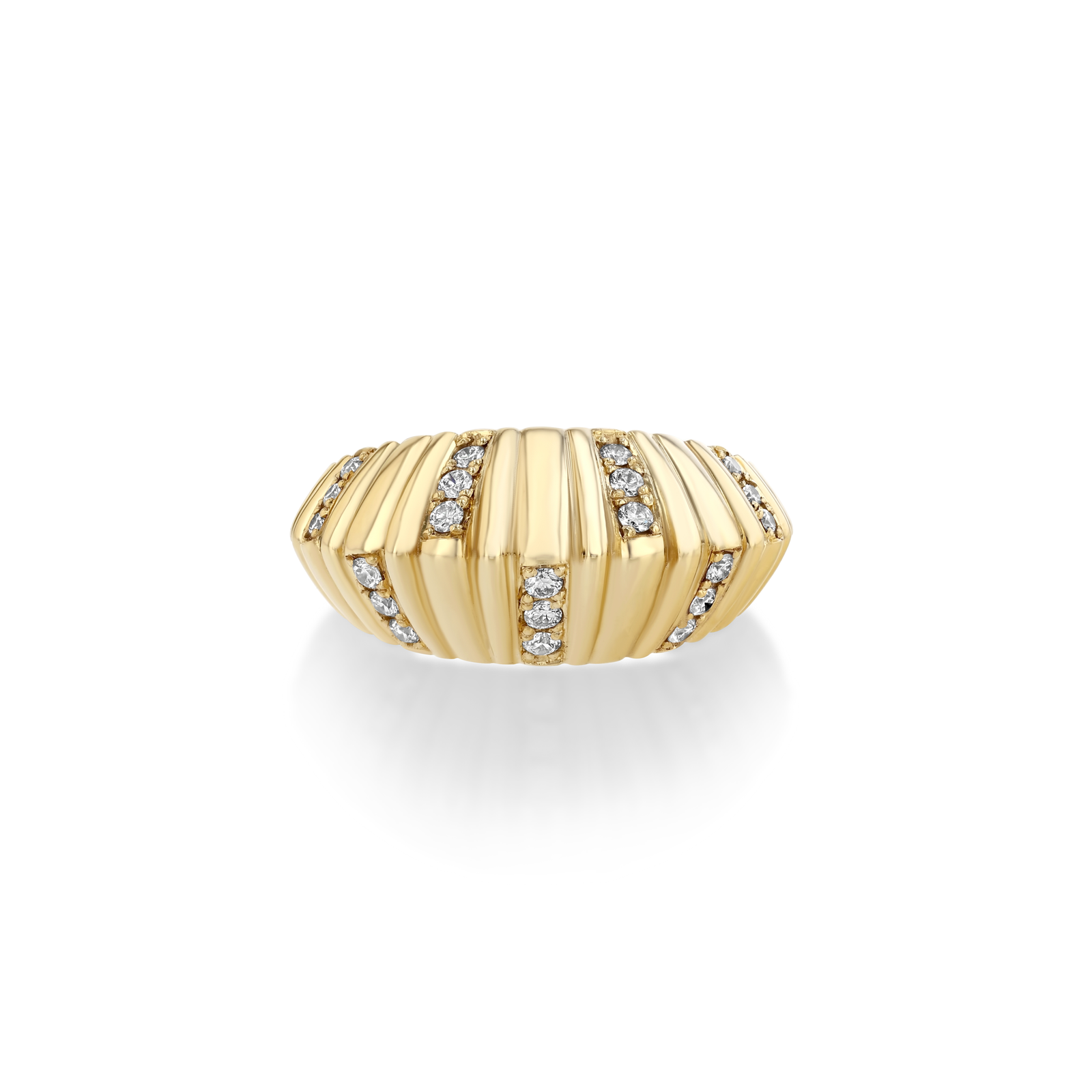 XL Fluted Crescent Ring with Alternating Pavé Stripes