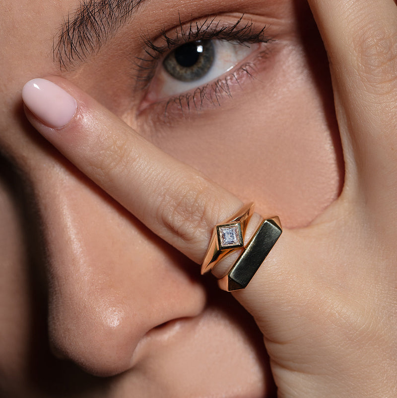 Carre Diamond Signet Knife Edge Pinky Ring