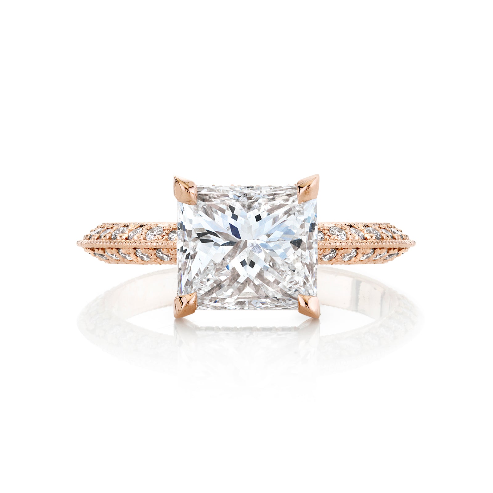 Radiant Cut East West Knife Edge Pavé Band & Basket