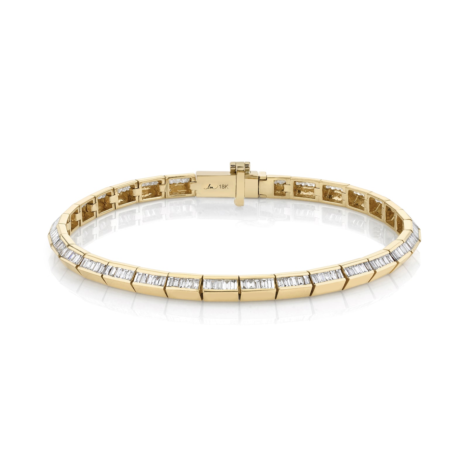 Knife Edge Bar Tennis Link Bracelet with Baguette Diamonds