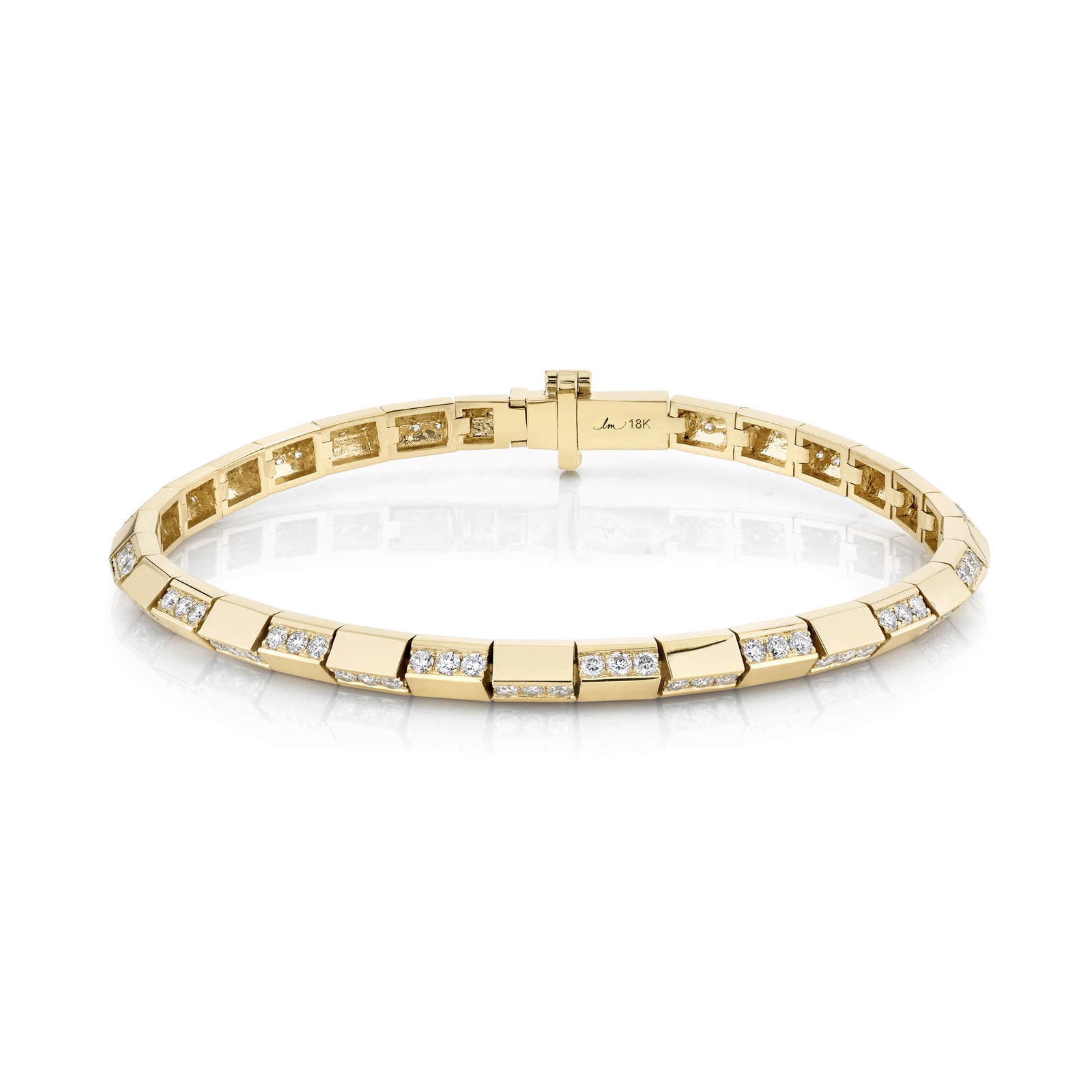 Knife Edge Bar Tennis Link Bracelet with Alternating Pavé