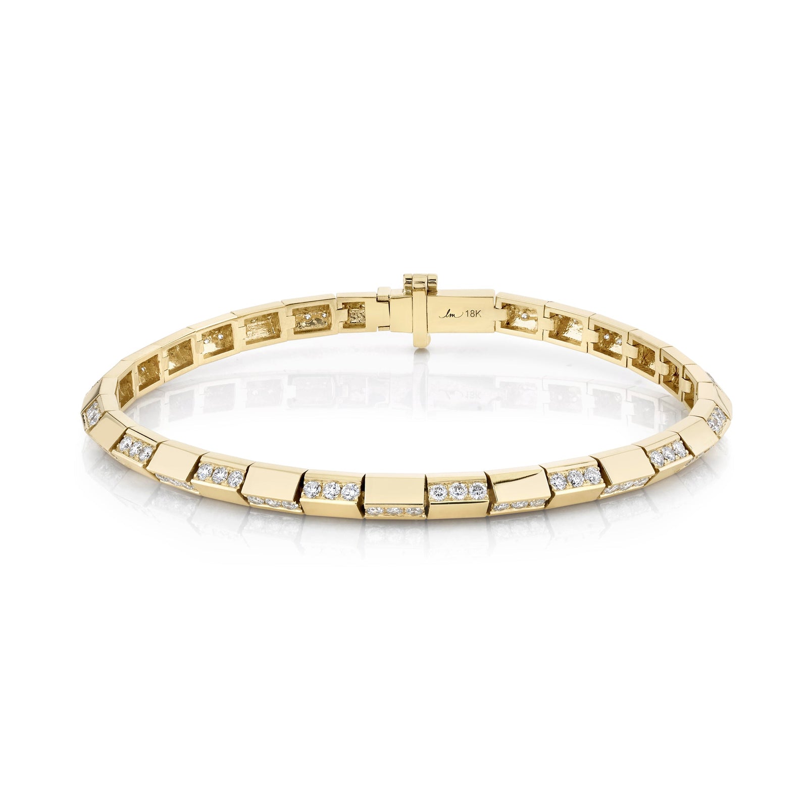 Knife Edge Bar Tennis Link Bracelet with Alternating Pavé
