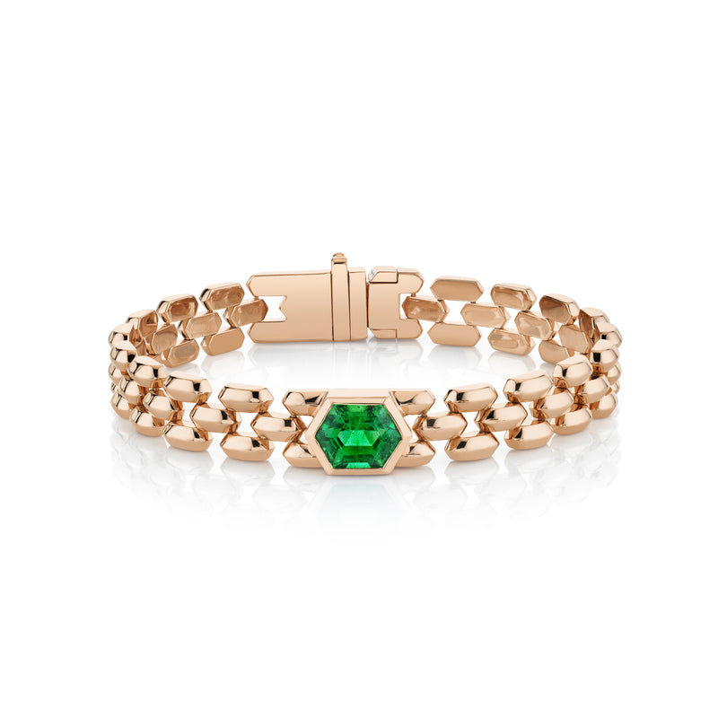 Three Row Cleo Bracelet with Hexagonal Emerald