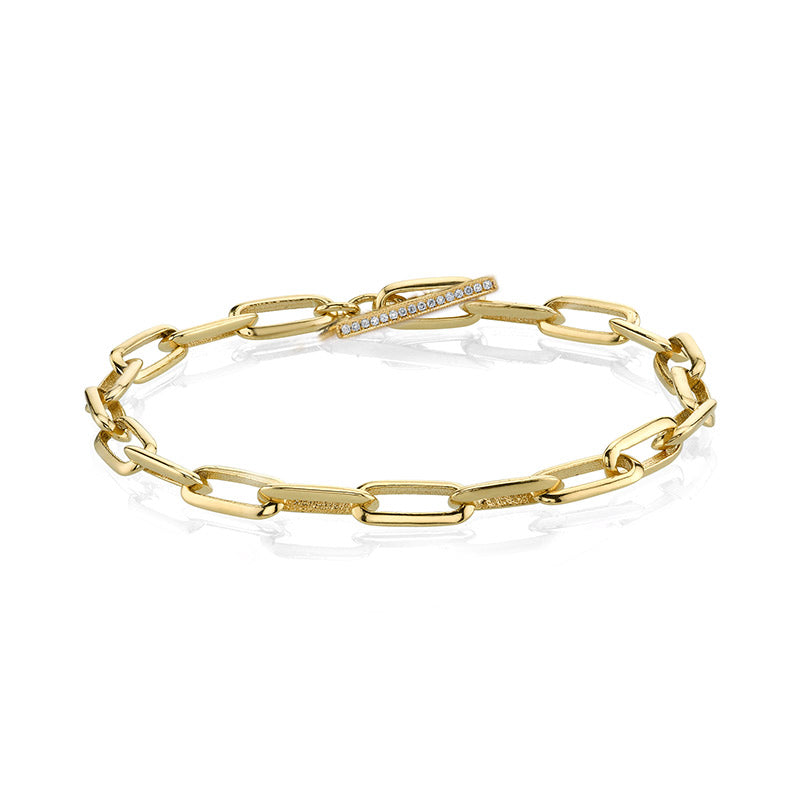 Knife Edge Oval Link Chain Bracelet with Diamond Toggle