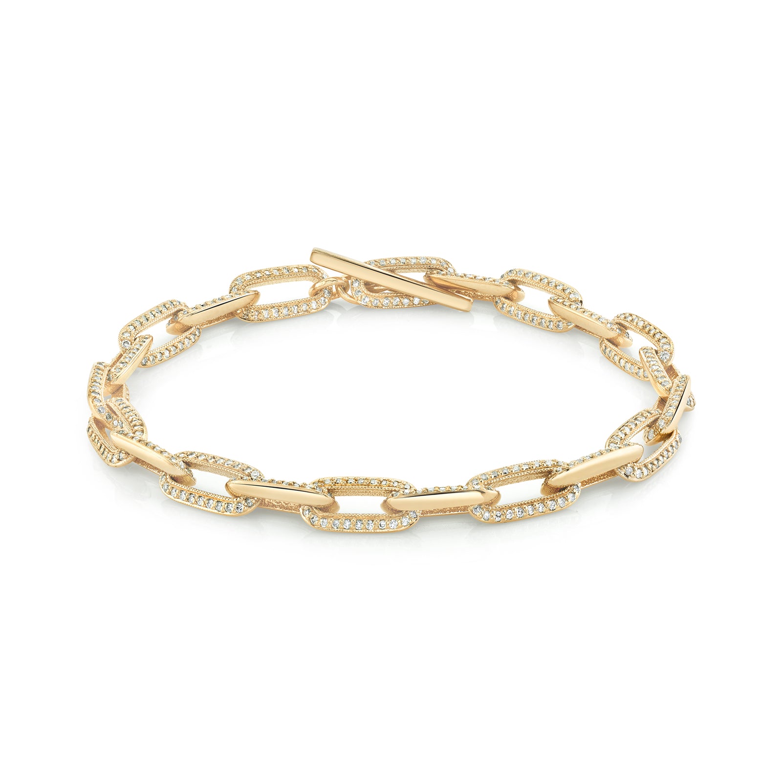 One-sided White Diamond Pave Knife Edge Oval Link Bracelet