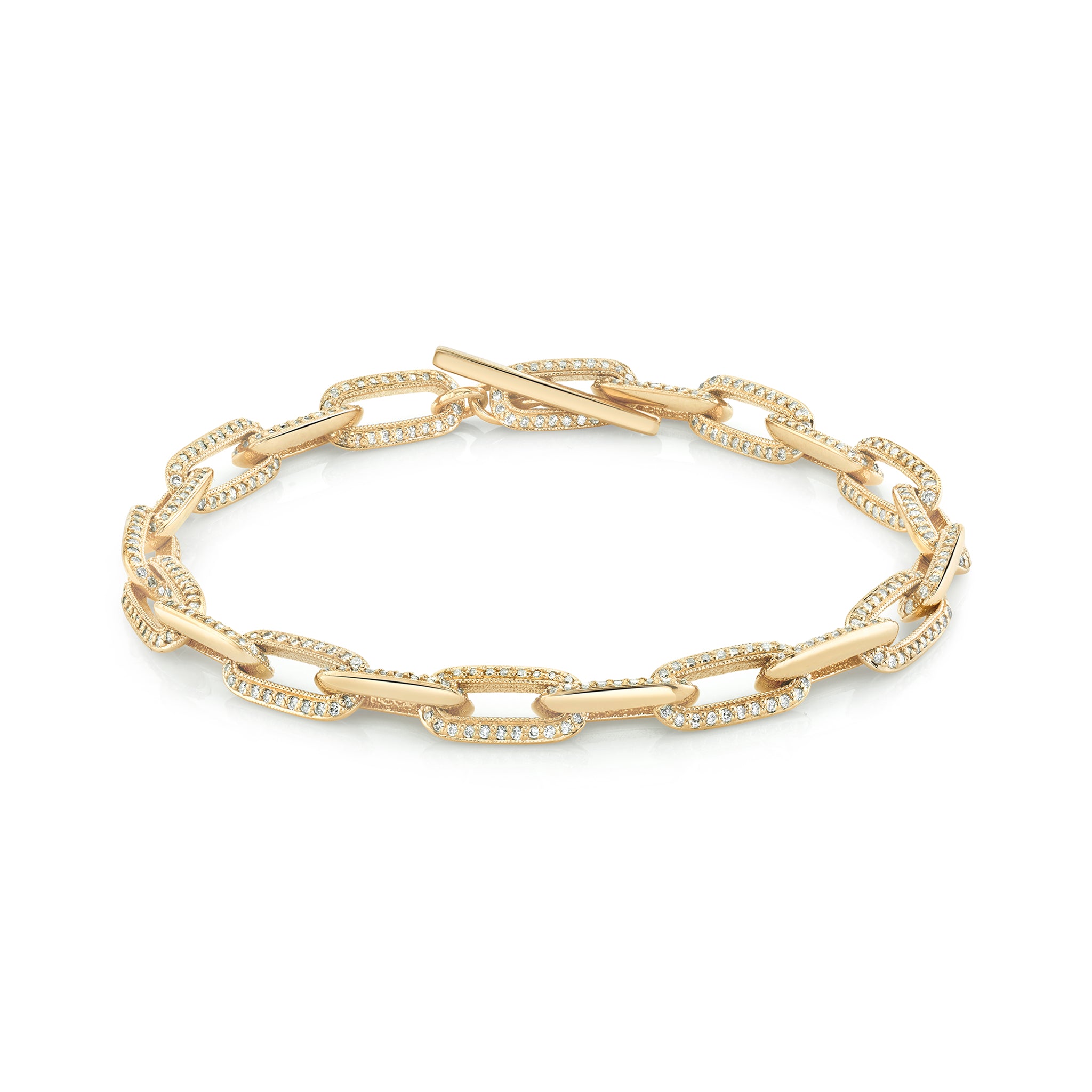 One-sided White Diamond Pave Knife Edge Oval Link Bracelet