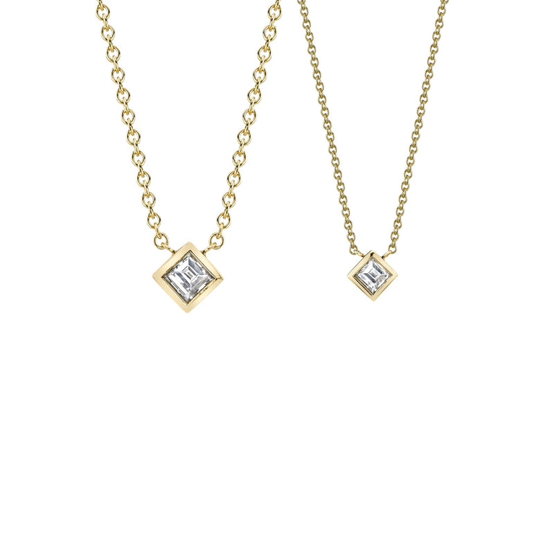Mini Carre Diamond Bezel Solitaire Necklace