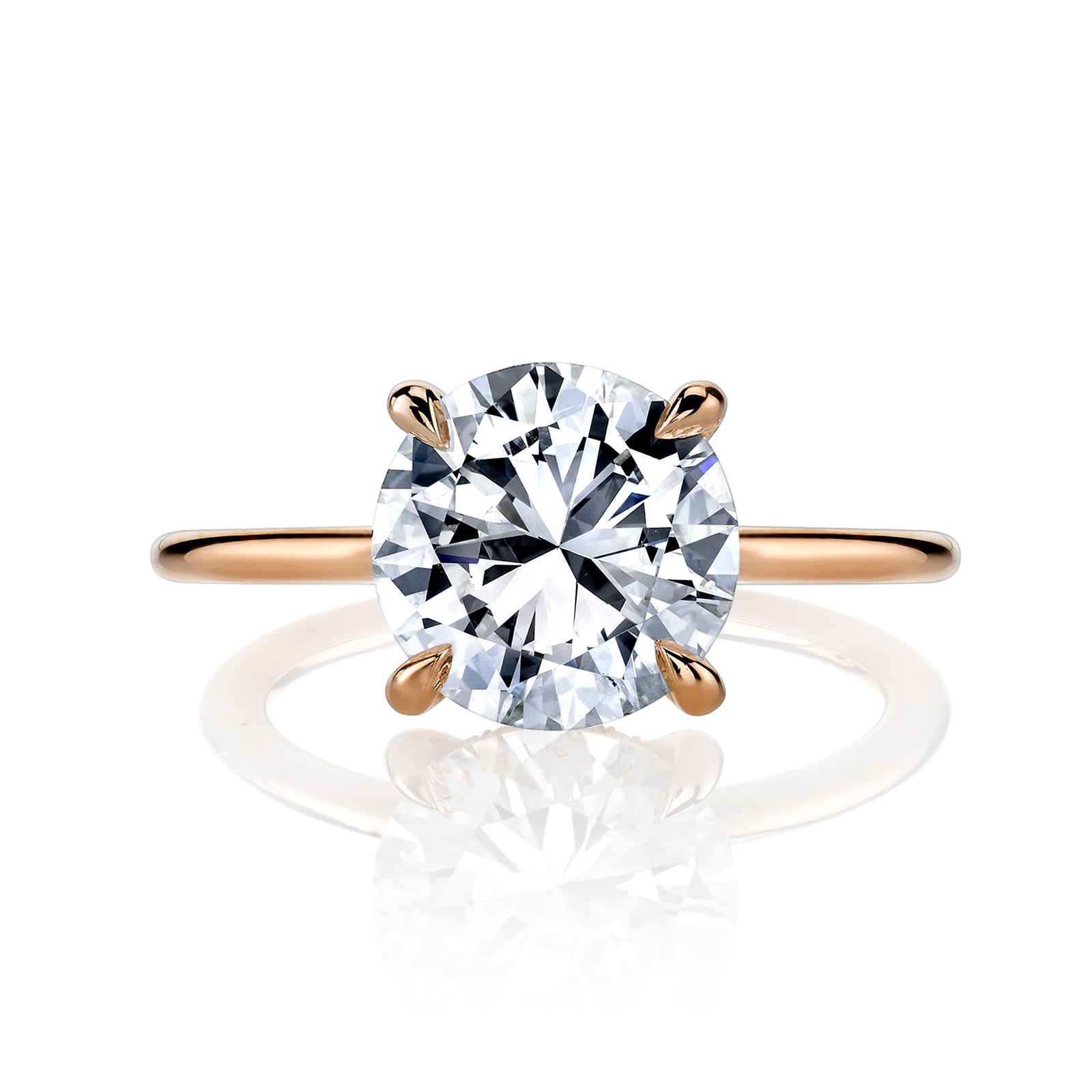 Round White Diamond Rose Gold Band Hidden Pave Side Halo
