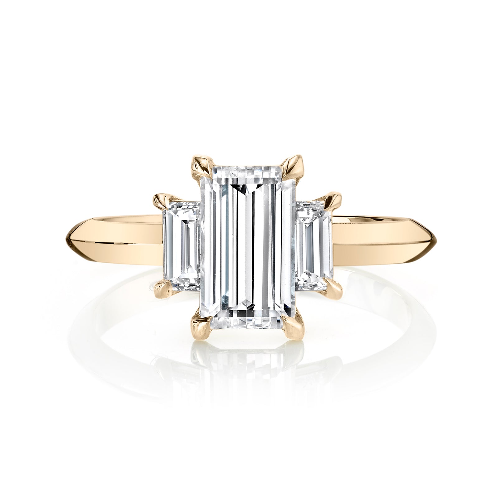 Three Stone Baguette Setting with Signature Knife Edge Band