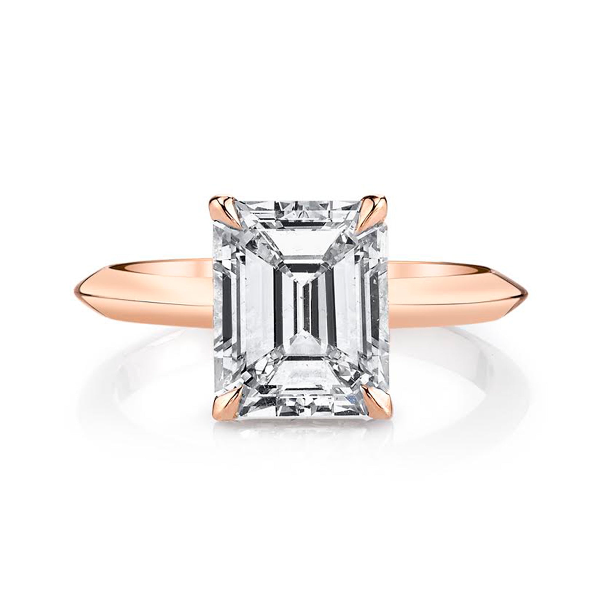 Custom White Diamond Emerald Cut Rose Gold Knife Edge Solitaire Ring ...