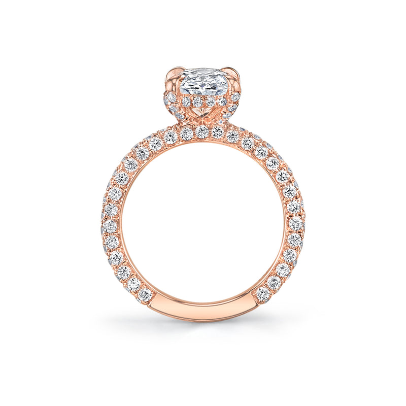 Oval Diamond with 3 Row Pave Rose Gold Band