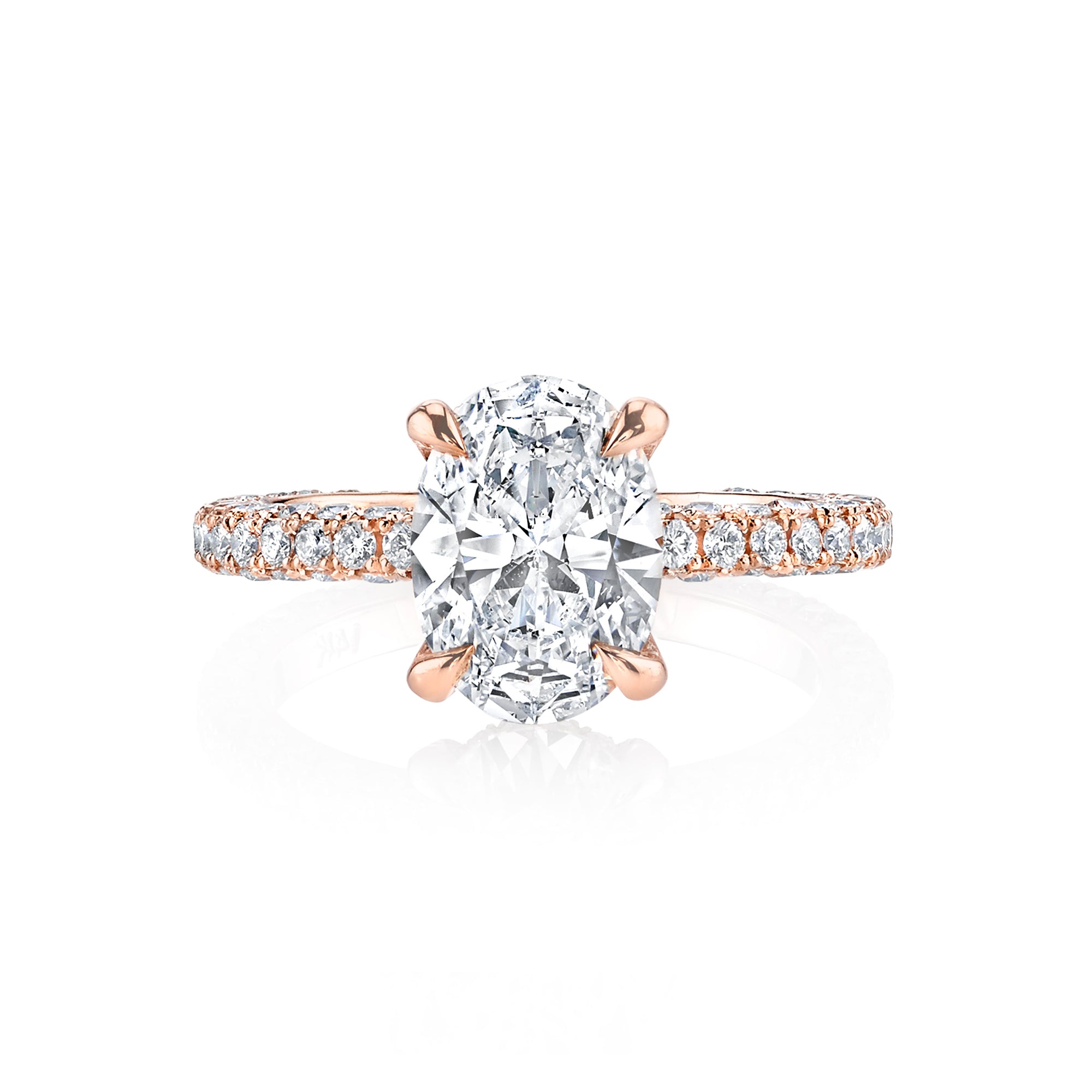 Oval Diamond with 3 Row Pave Rose Gold Band