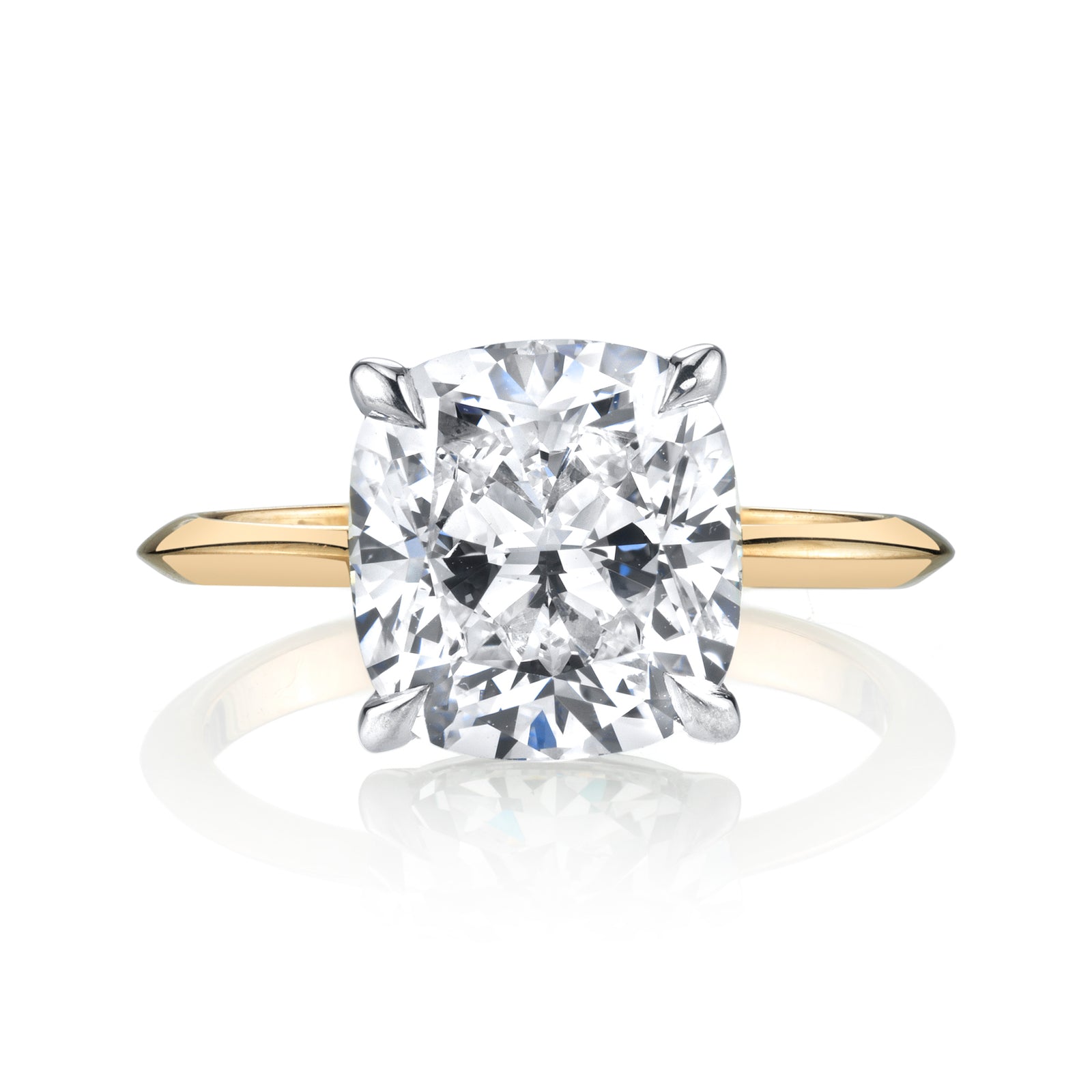 Cushion Cut Diamond with Two Tone Signature Knife Edge Band